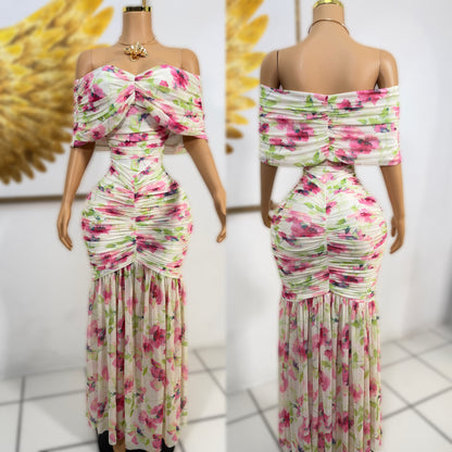 Vestido blanco mesh flores 🩷💚