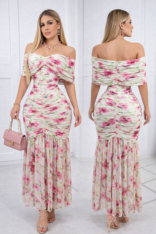 Vestido blanco mesh flores 🩷💚