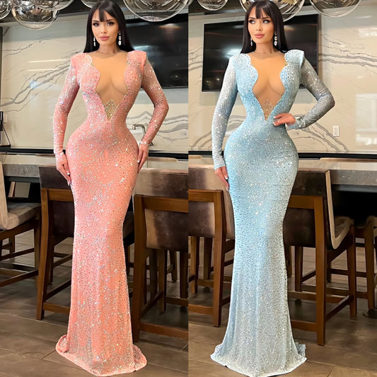 Vestido rosa y azul pedrería