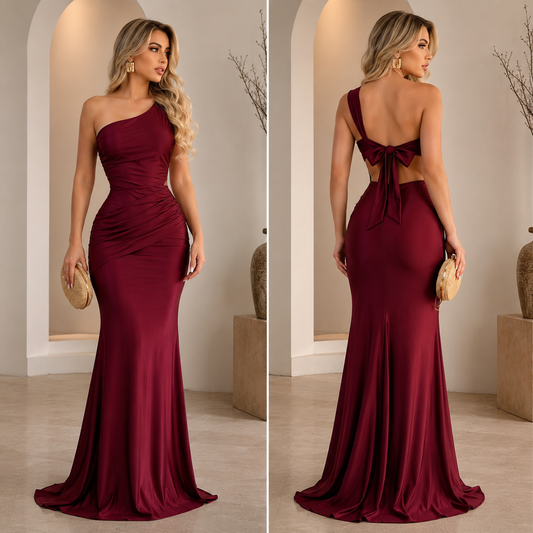 Vestido tinto asimétrico licra 🍷