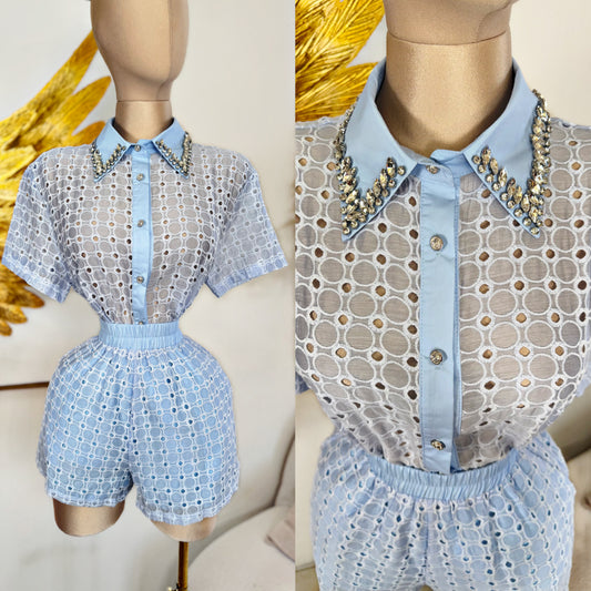 Set short y blusa pedrería 🩵✨