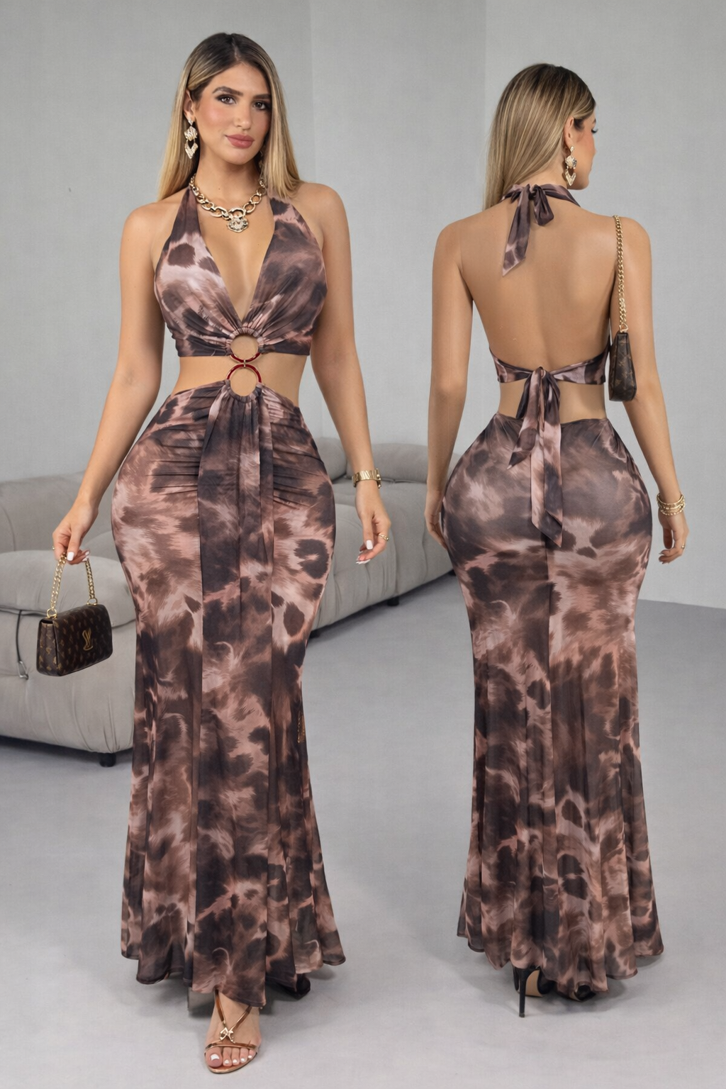 Vestido licra cuello halter 🤎