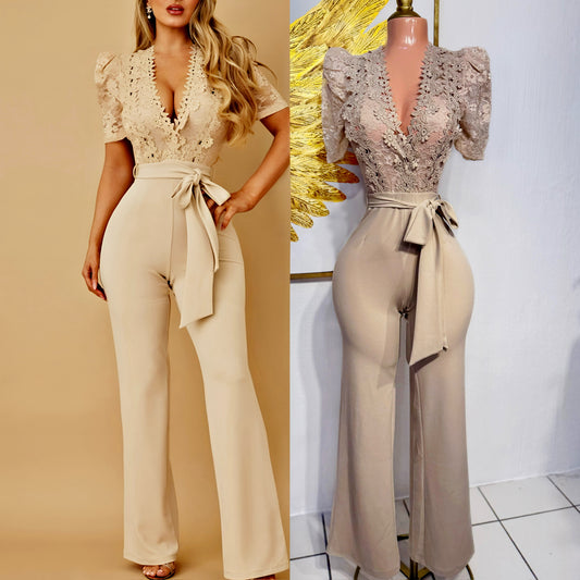 Palazzo beige encaje y pedrería ✨