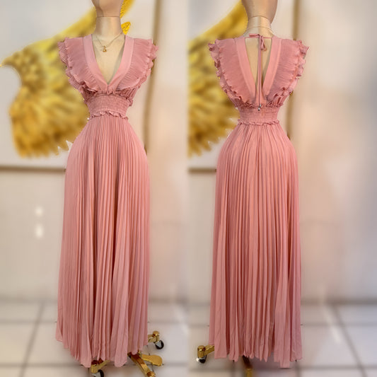 Vestido rosa plisado