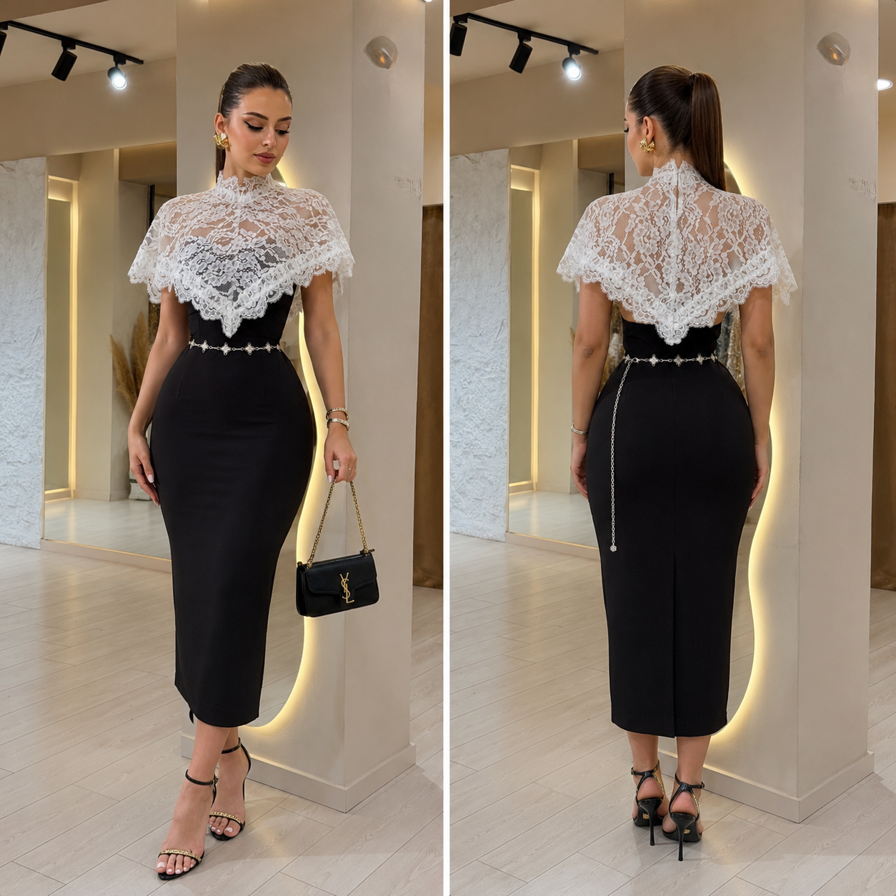 Vestido blanco y negro encaje 🖤🤍