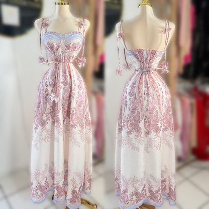 Vestido blanco y morado flores 💜