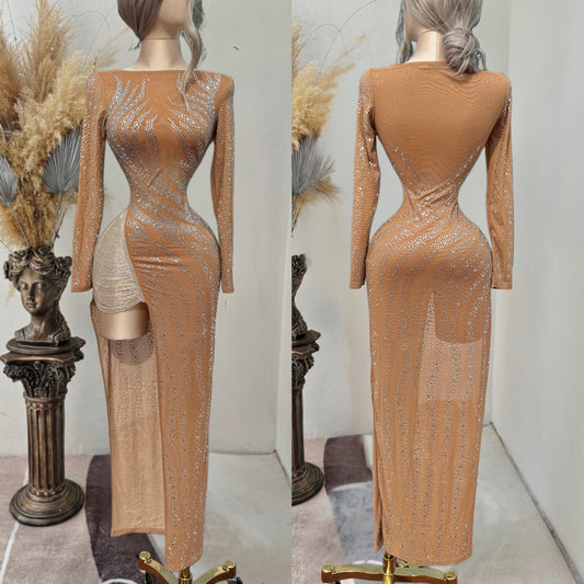 Vestido nude pedrería