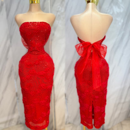 Vestido rojo lentejuelas flores bordadas ❤️
