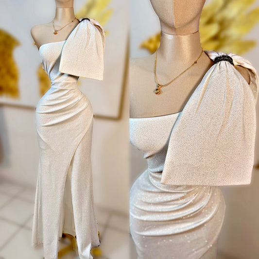 Vestido blanco moño glitter ✨