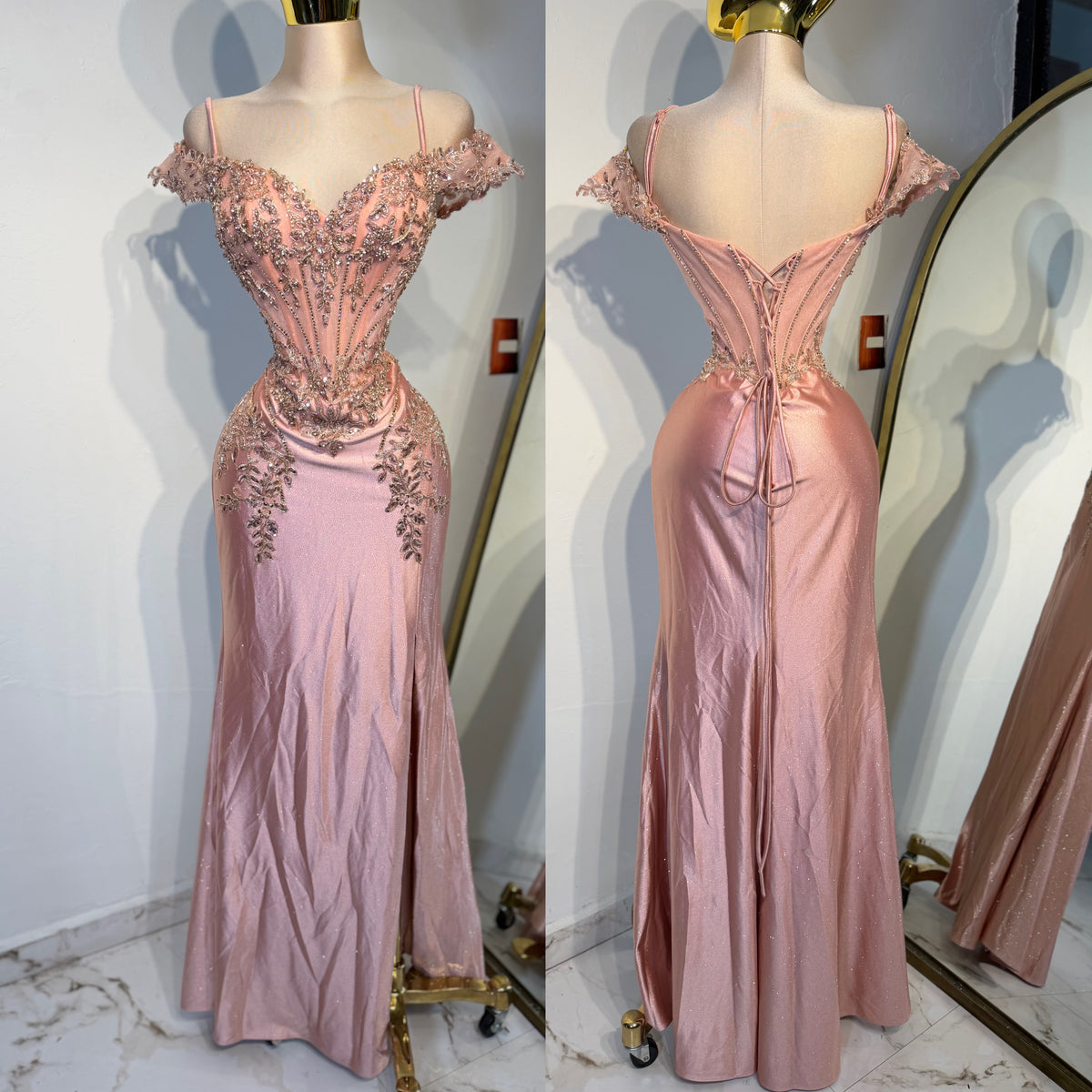Vestido rosa pedrería corset 🩷