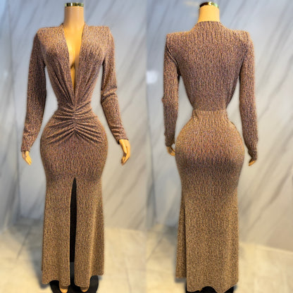 Vestido café/dorado lurex ✨🤎
