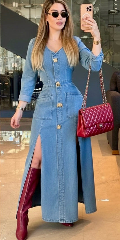 Vestido mezclilla botones dorados 🩵