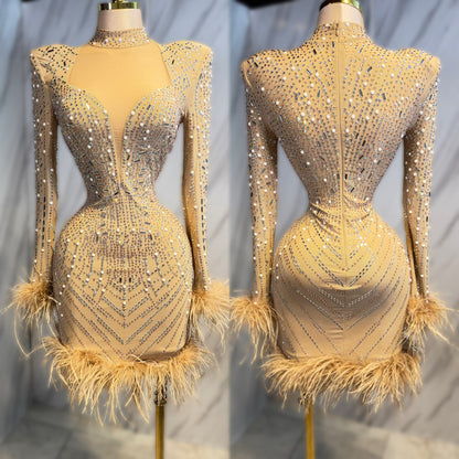 Vestido nude pedrería y plumas ✨