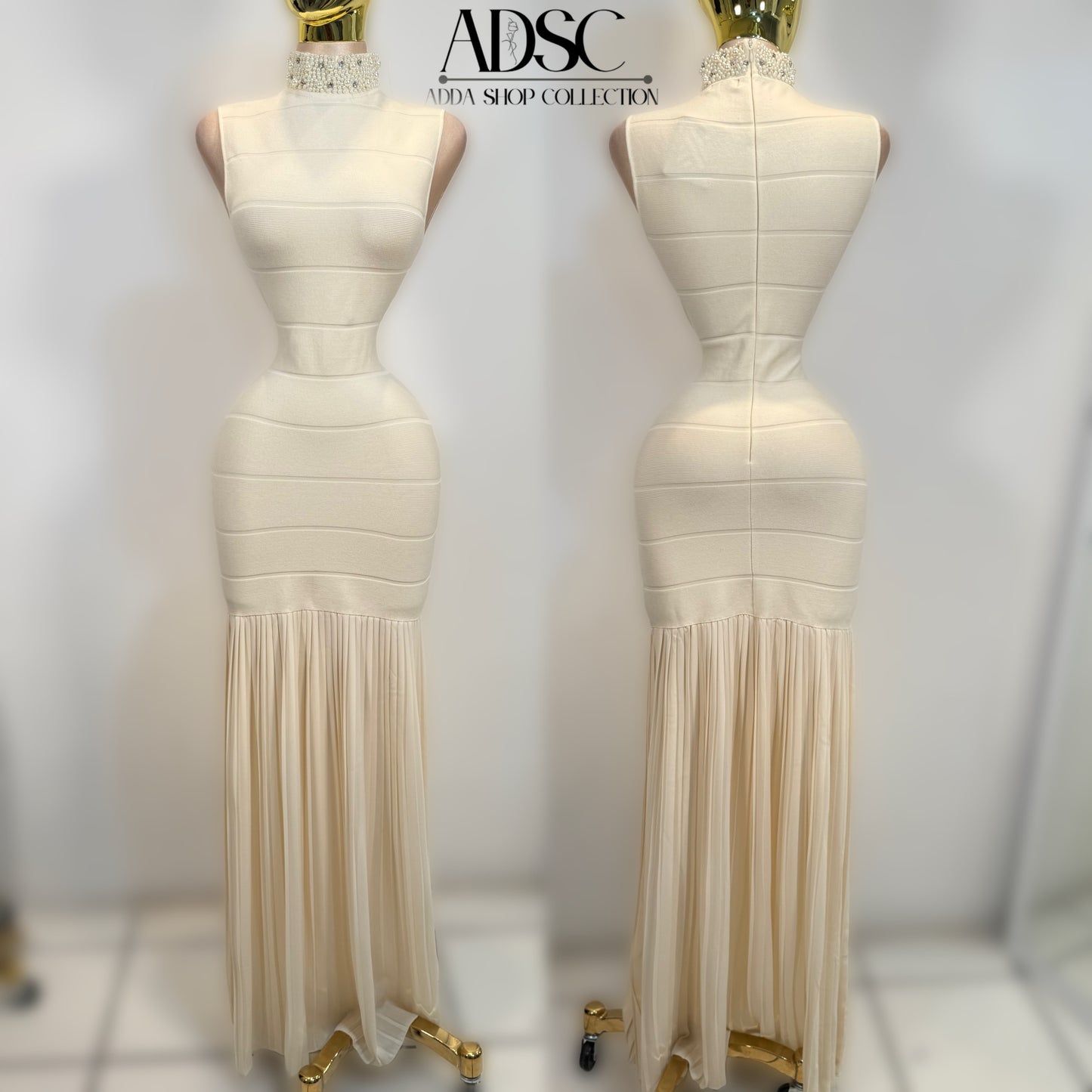 Vestido beige perlas y pedrería 🌟