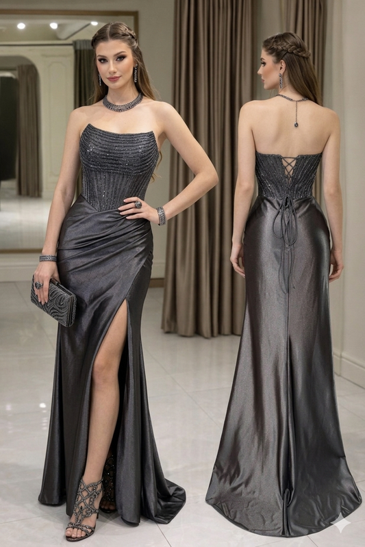 Vestido negro corset falda licra 🖤✨