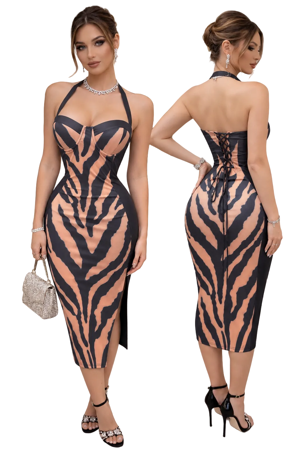 Vestido negro animal print corset ✨