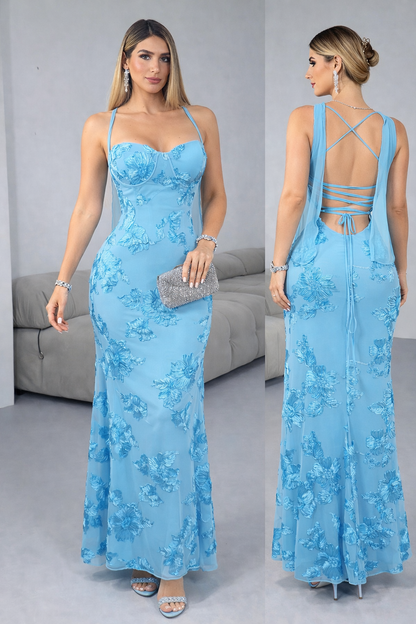Vestido azul bordado flores 🩵