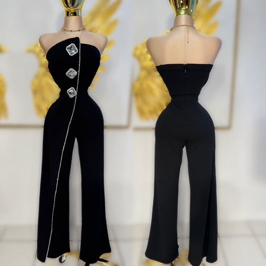 Palazzo negro strapless pedrería ✨