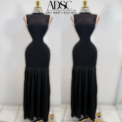 Vestido negro plisado perlas y pedrería 🖤