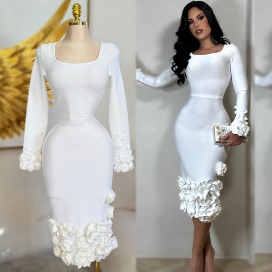Vestido blanco bandage flores 3D 🪽🌸