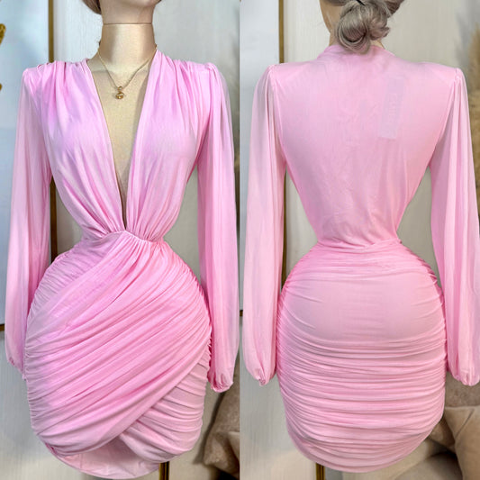 Vestido rosa manga larga