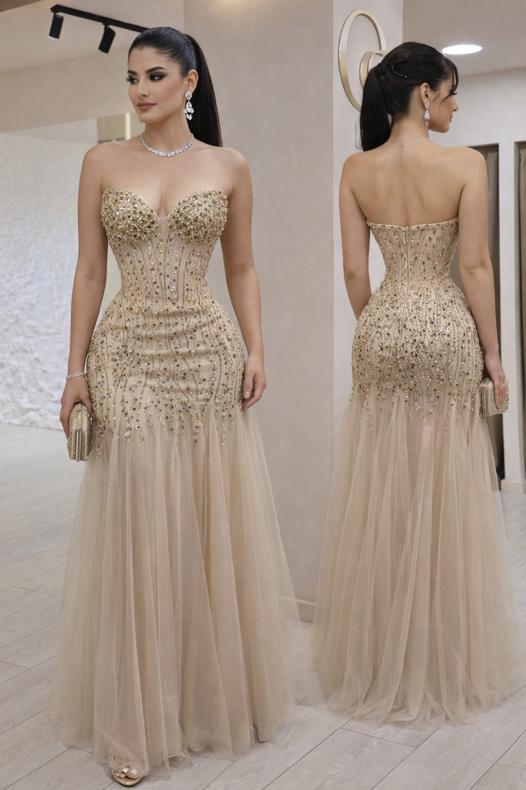 Vestido dorado lentejuelas tulle