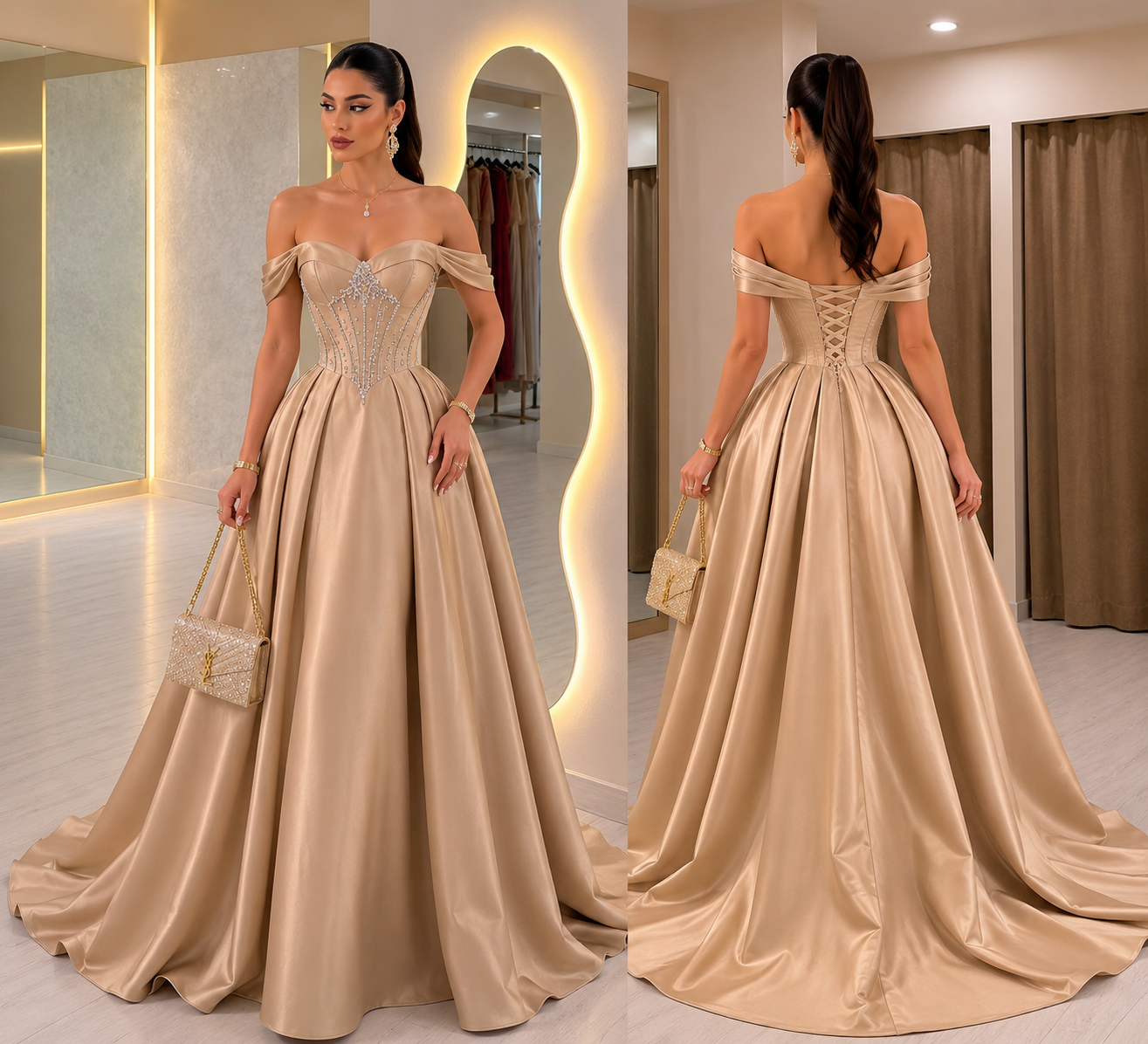 Vestido champagne corset ✨