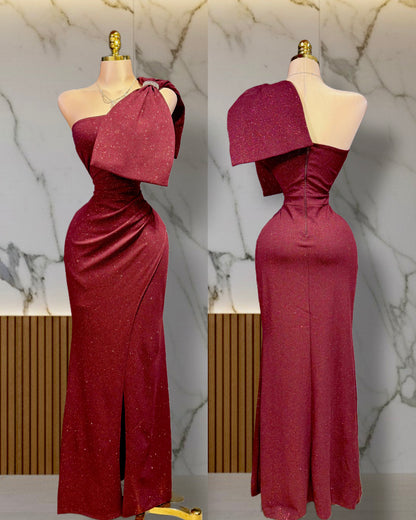 Vestido tinto moño glitter ✨