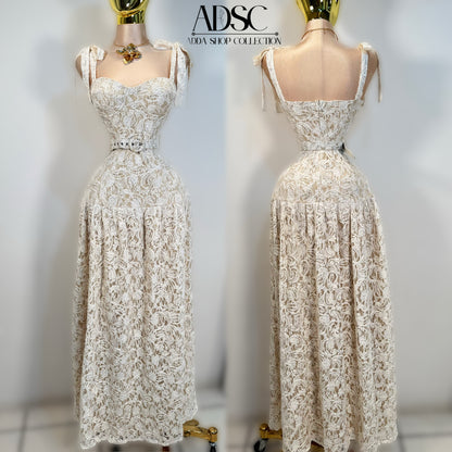 Vestido beige bordado y lentejuelas 🌟