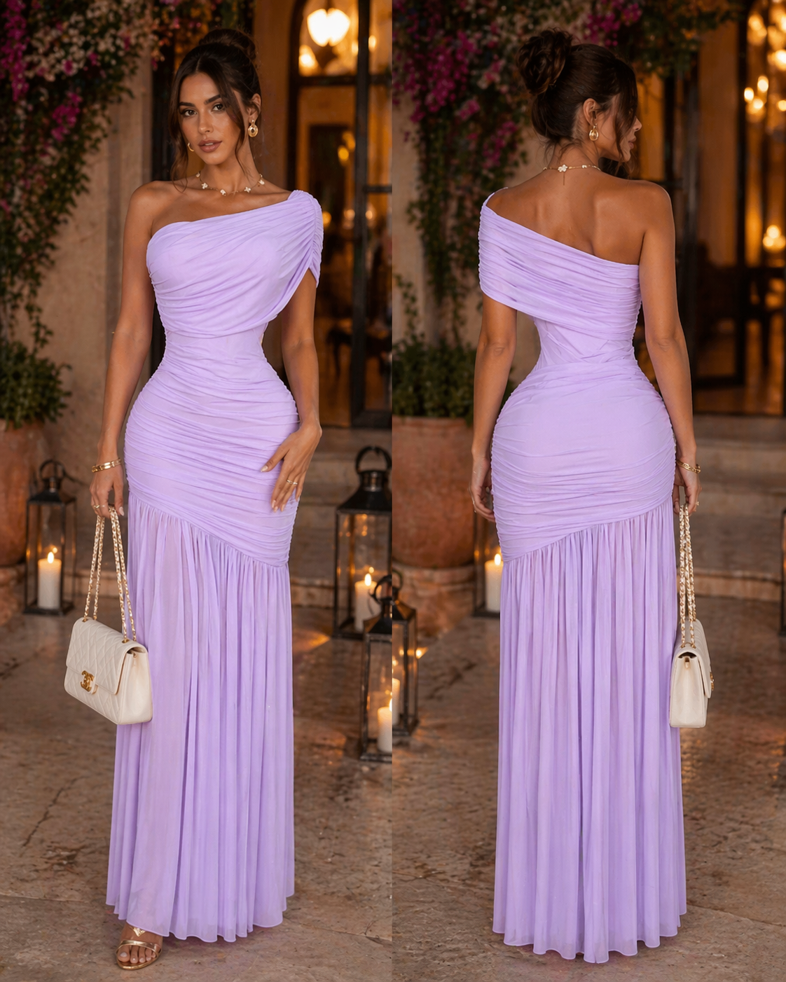 Vestido lila mesh asimétrico 💜