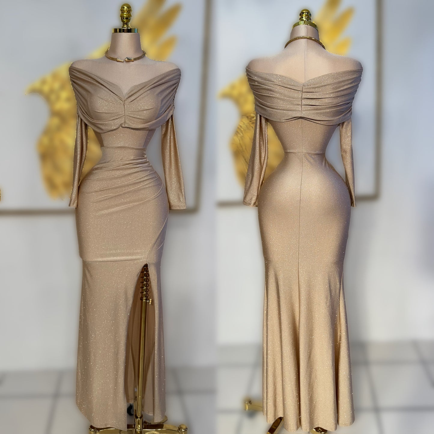 Vestido champagne glitter
