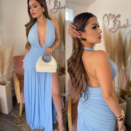 Vestido mesh baby blue halter 🩵