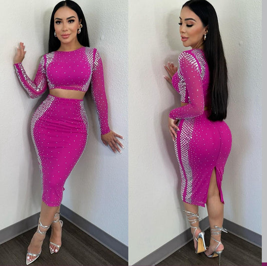 Set fucsia pedrería