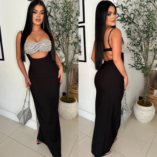 Vestido negro top pedrería