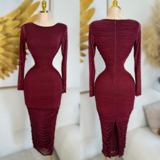 Vestido tinto mesh pedrería 🍒