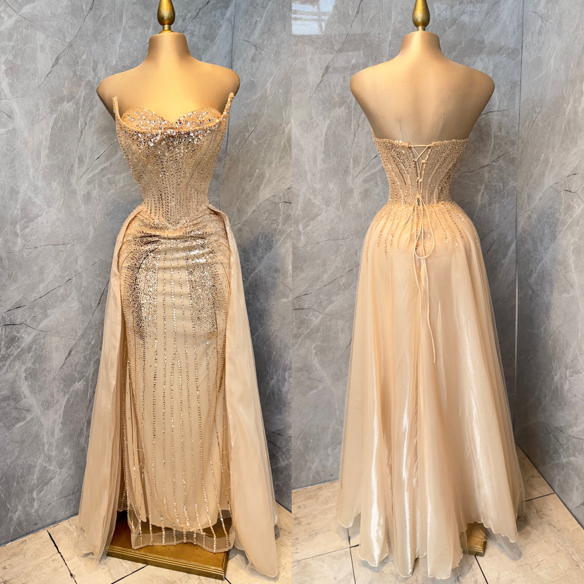 Vestido champagne cauda ✨