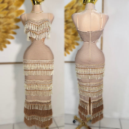 Vestido tejido beige con café ✨🤎