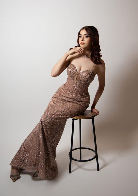 Vestido rose gold pedrería 🩷✨