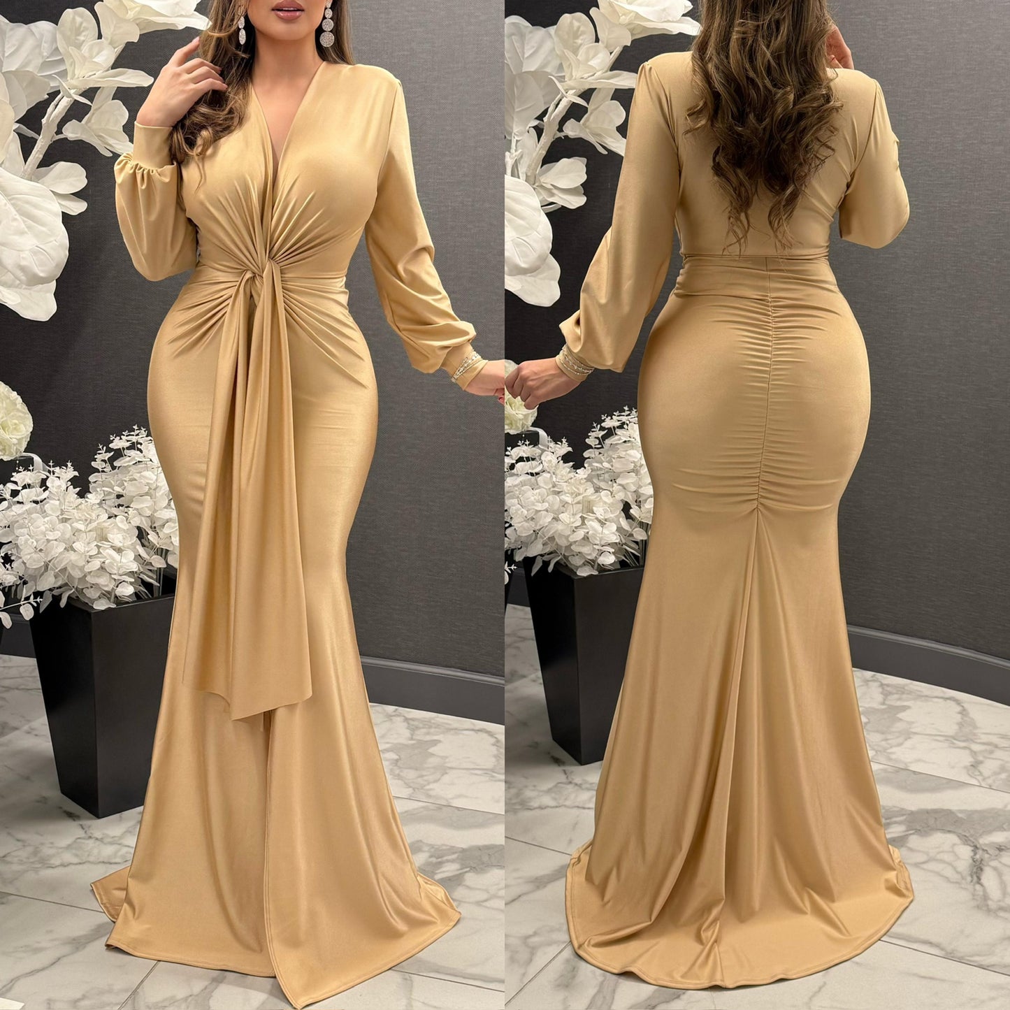 Vestido champagne/beige licra satinada 💛