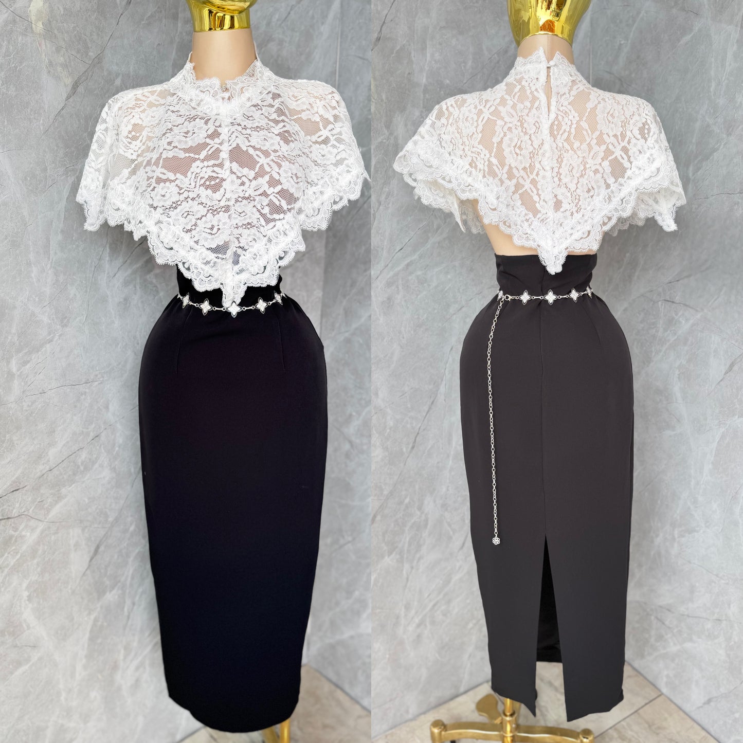 Vestido blanco y negro encaje 🖤🤍