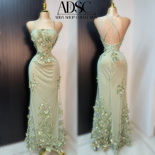 Vestido verde sage flores 💚