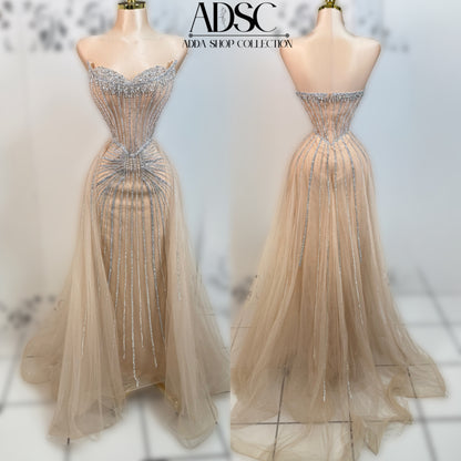Vestido beige/plateado pedrería ✨