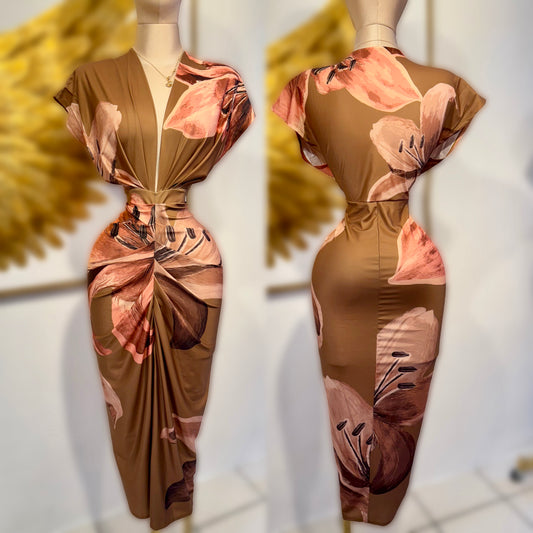 Vestido licra camel flores
