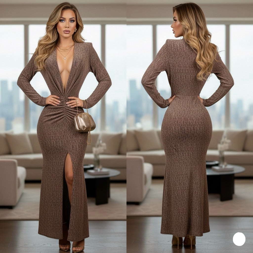 Vestido café/dorado lurex ✨🤎