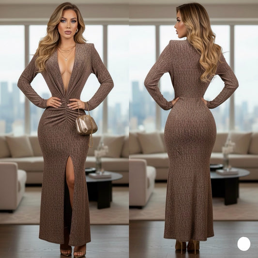 Vestido café/dorado lurex ✨🤎