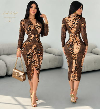 Vestido animal print café licra 🤎