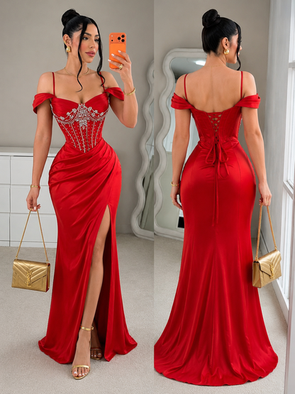 Vestido rojo satín corset ❤️