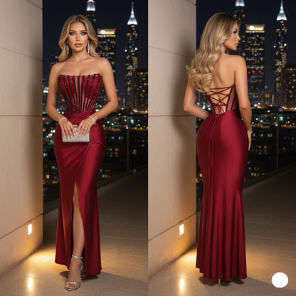 Vestido tinto licra y pedrería ❣️