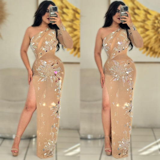 Vestido nude pedrería