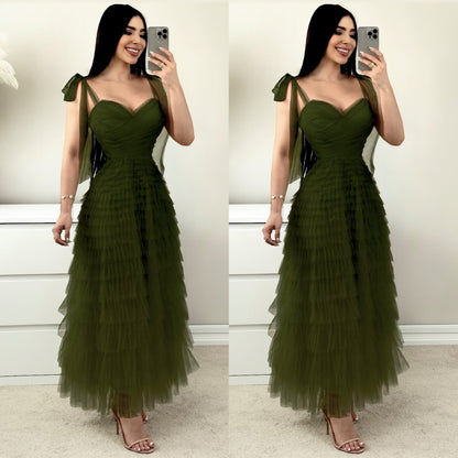 Vestido tulle verde olivo 💚